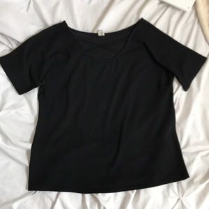 black t shirt with cross string neckline